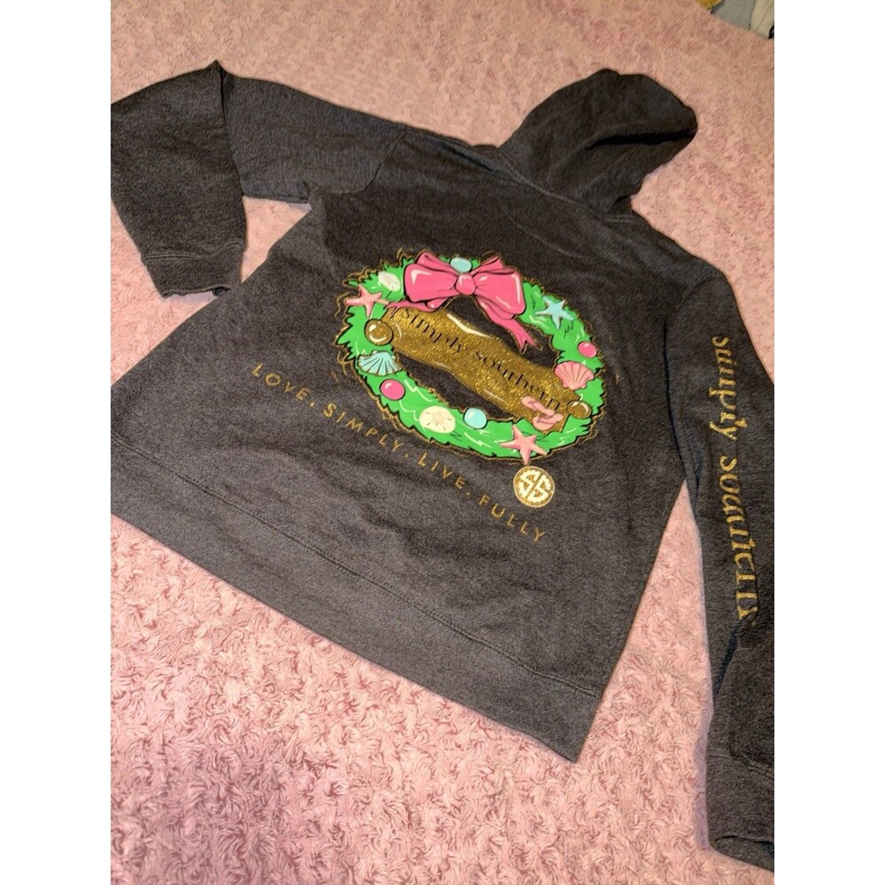Simply Southern Pullover Hoodie Womens Small Gray Christmas Seashell Wreath